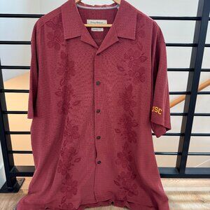 Tommy Bahama Men’s Silk Button Down Shirt USC Logo Maroon Floral Size XL